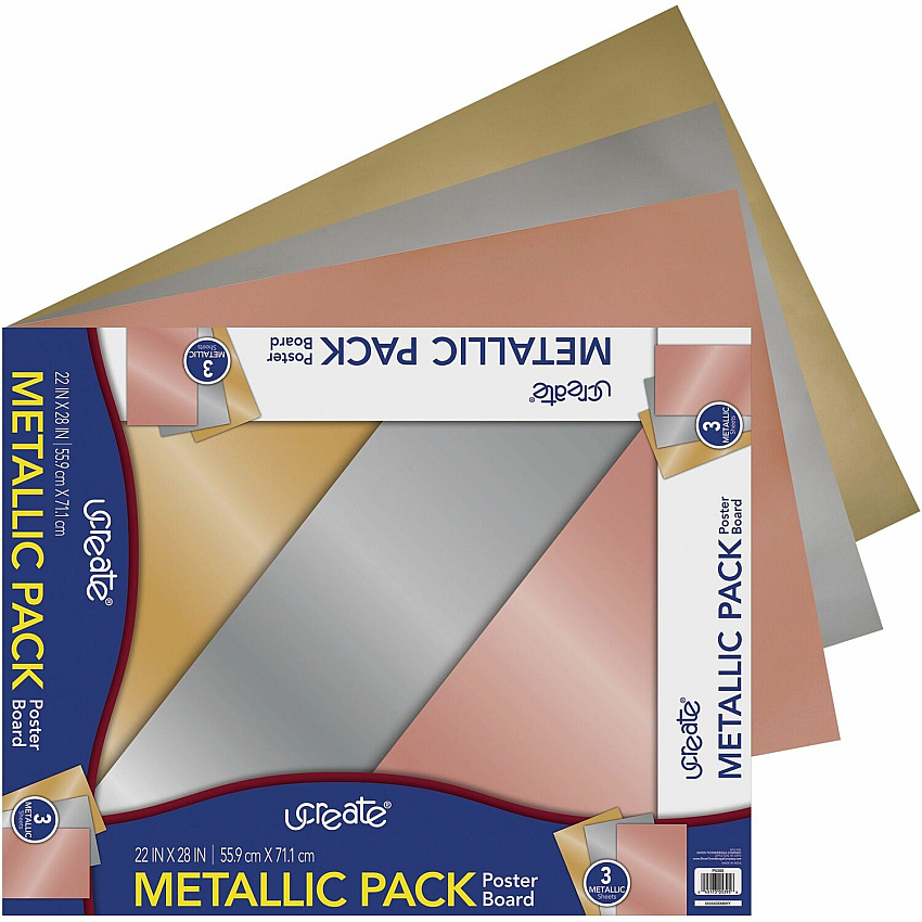 UCreate Metallic Poster Board Craft Project, Art Project, Mounting, Poster, Sign, Display - 22" Width x 28" Length - Assorted Metallic - 3 / Pack (P5395)