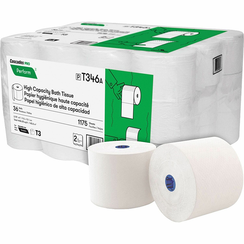 Cascades Tandem Bathroom Tissue 2 Ply - 1175 Sheets/Roll - 1 3/16" Core - 36 Rolls Per Container - 36 / Carton (T346)