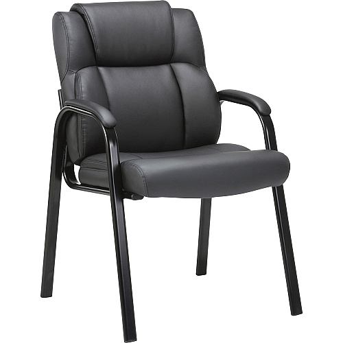 Lorell Low-back Cushioned Guest Chair Black Seat Color - Bonded Leather Seat Material - Black Back Color - Bonded Leather Back Material - Powder Coated Frame Color - Steel Frame Material - High Back - Four-legged Base - Armrest - 1 Each (LLR67002)