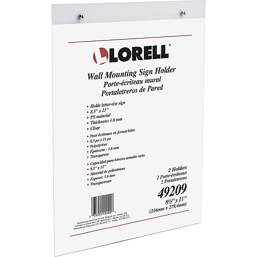 Lorell Wall-Mounted Sign Holders Support 8.50" x 11" Media - Acrylic - Clear - 2 / Pack (LLR49209)