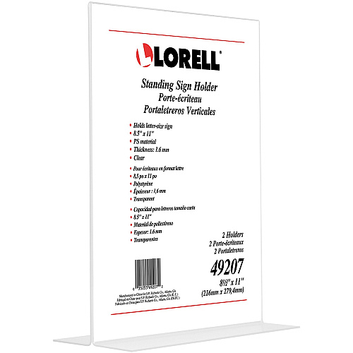 Lorell T-base Standing Sign Holders Support 8.50" x 11" Media - Acrylic - Clear - 2 / Pack (LLR49207)