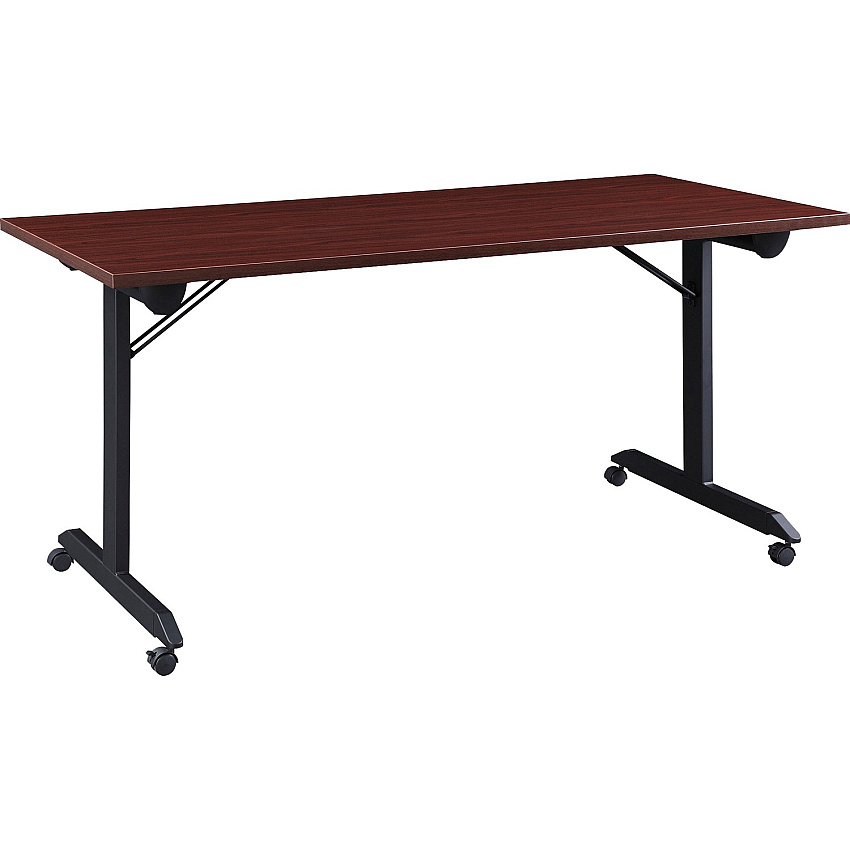 Lorell Mobile Folding Training Table Rectangle Top - Powder Coated Base - 200 lb Capacity - 63" Table Top Width - 29.50" Height x 63" Width x 24" Depth - Assembly Required - Mahogany - Laminate Top Material - 1 Each (LLR60735)