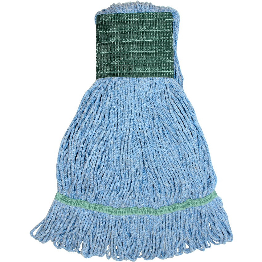 Genuine Joe Synthetic Blend Medium Mophead Medium - Looped Ends, Durable, Launderable, Headband - Rayon, Cotton, Rayon, Fiber - Blue - 16 oz - 1 Each (GJOMBL5B)