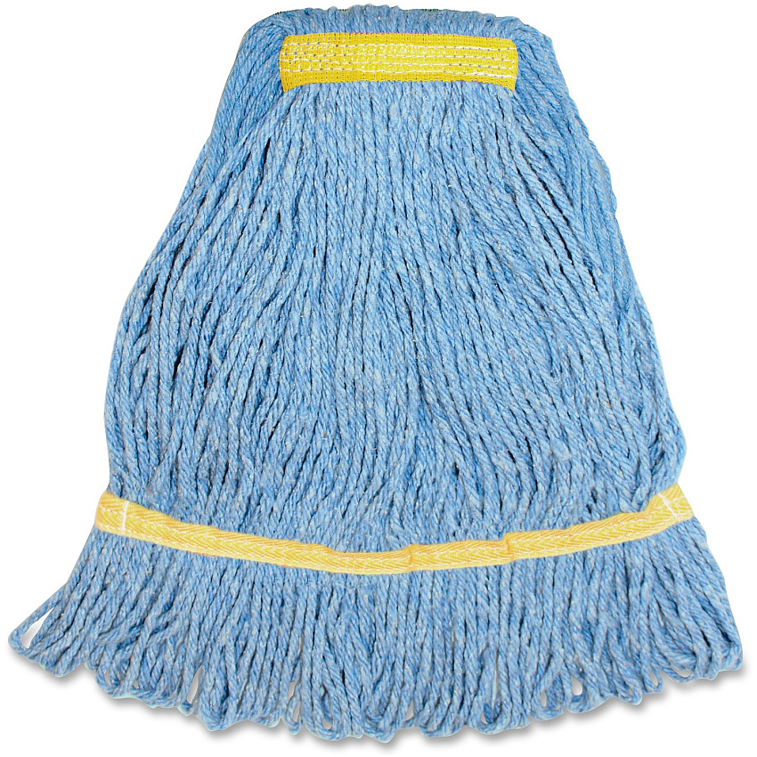 Genuine Joe Synthetic Blend Small Mophead Small - Narrow Headband, Looped Ends, Durable, Launderable - Rayon, Cotton, Cotton, Fiber - Blue - 12 oz - 1 Each (GJOSBL1B)