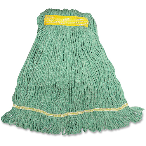 Genuine Joe Synthetic Blend Small Mophead Small - Narrow Headband, Looped Ends, Durable, Launderable - Rayon, Cotton, Cotton, Fiber - Green - 12 oz - 1 Each (GJOSGR1B)