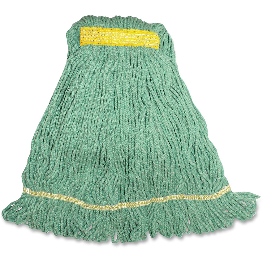 Genuine Joe Synthetic Blend Small Mophead Small - Narrow Headband, Looped Ends, Durable, Launderable - Rayon, Cotton, Cotton, Fiber - Green - 12 oz - 1 Each (GJOSGR1B)