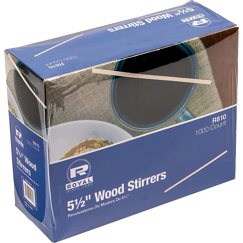 Royal Paper Royal Wood Coffee Stir Sticks 5.5" Length - Birch Wood - Natural - 1000 / Box (R810)