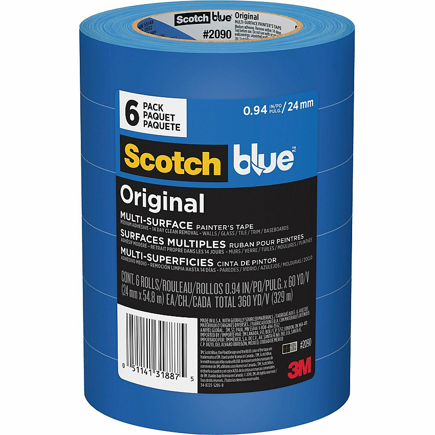 3M ScotchBlue Multi-Surface Painter's Tape 60 yd Length x 0.94" Width - Blue - Paper - 6 / Pack (209024EP6)