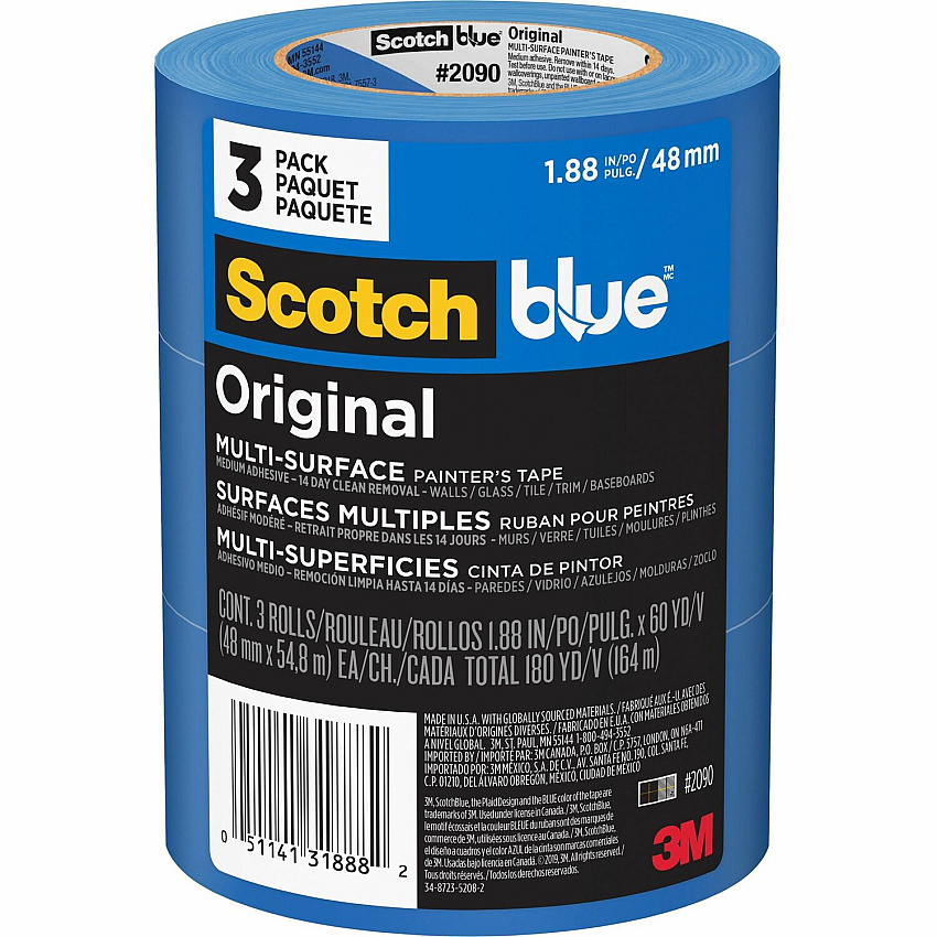 3M ScotchBlue Multi-Surface Painter's Tape 60 yd Length x 1.88" Width - Blue - Paper - 3 / Pack (209048EP3)