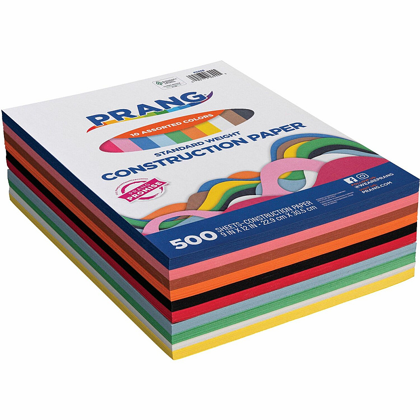 Prang Construction Paper Art Project, Craft Project, Fun and Learning, Cutting, Pasting - 9" Width x 12" Length - 45 lb Basis Weight - Assorted - 500 / Pack (P6555)