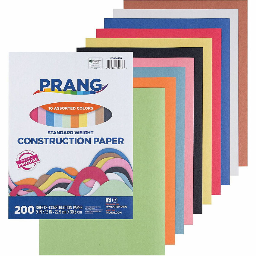 Prang Construction Paper Art Project, Craft Project, Fun and Learning, Cutting, Pasting - 9" Width x 12" Length - Assorted - 200 / Pack (P0094450)