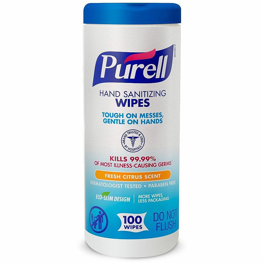 PURELL&reg; Sanitizing Wipes Fresh Citrus - White - 100/Tub - 1 Each (911112)