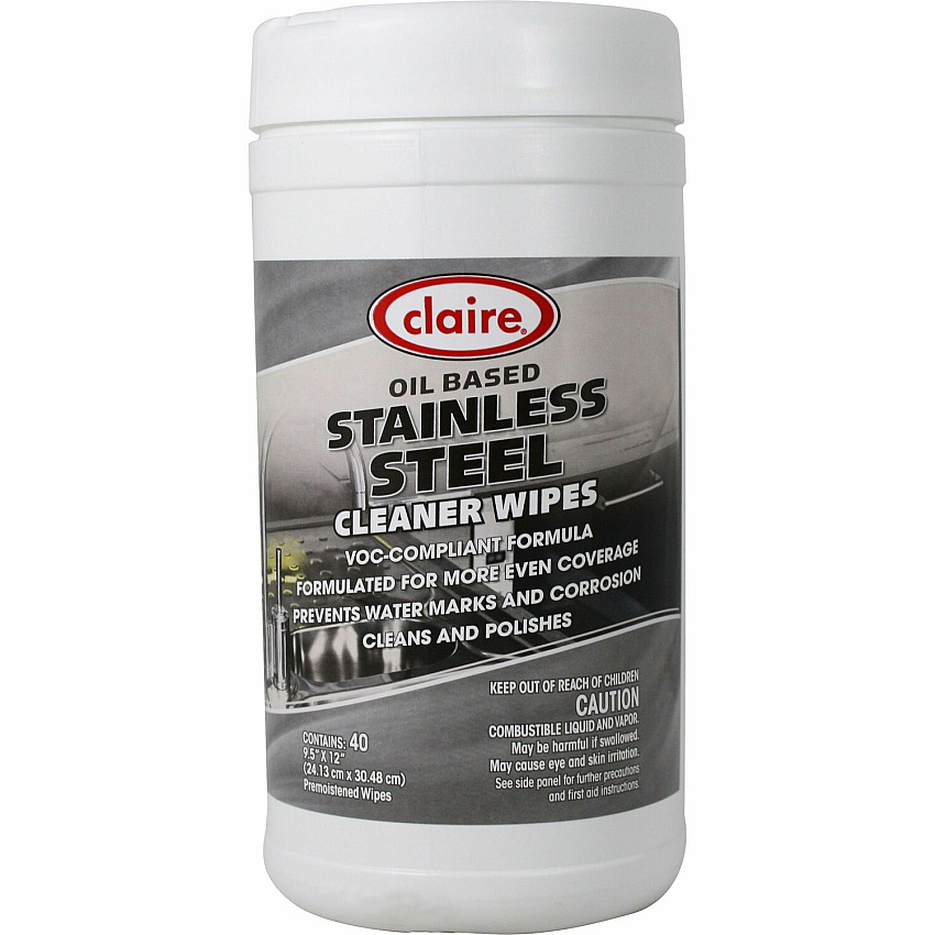 Claire Stainless Steel Wipe Ready-To-Use - Citrus Scent - 12" Length x 9.50" Width - Pre-moistened - Purple - 40/Tub - 1 Each (CL993)