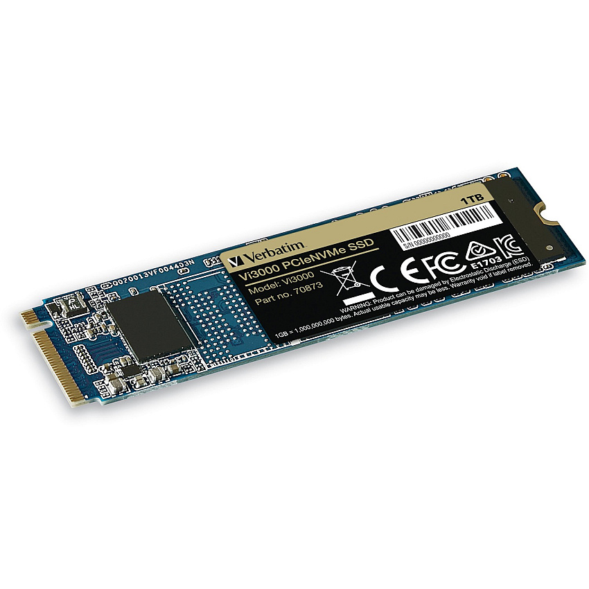 Verbatim Vi3000 1 TB Solid State Drive - M.2 2280 Internal - PCI Express NVMe (PCI Express NVMe 3.0 x4) Notebook, Desktop PC Device Supported - 600 TB TBW - 3000 MB/s Maximum Read Transfer Rate - 5 Year Warranty (70873)