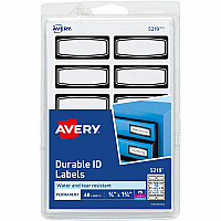 Avery&reg; Durable Labels, 3/4" x 1-3/4" , Black Border, 60 Total (5219) 3/4" Height x 1 3/4" Width - Permanent Adhesive - Rectangle - Matte - White - Film - Water Resistant - 12 / Sheet - 5 Total Sheets - 1080 Total Label(s) - 60/Pack - 18 / Cart (05219)