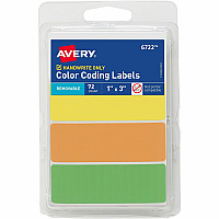 Avery&reg; Rectangular Removable Color Coding Labels on Small Sheets 1" Height x 1" Width x 3" Length - Removable Adhesive - Rectangle - Matte - Neon Yellow, Neon Orange, Neon Green - Paper - 3 / Sheet - 24 Total Sheets - 72 Total Label(s) - 1 Car (06722)