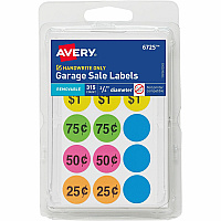 Avery&reg; Garage Sale Labels on Small Sheets 3/4" Diameter - Removable Adhesive - Round - Matte - Neon Blue, Neon Green, Neon Orange, Neon Pink, Neon Yellow, Assorted - Paper - 15 / Sheet - 21 Total Sheets - 11340 Total Label(s) - 315/Pack - 1 Ca (06725)