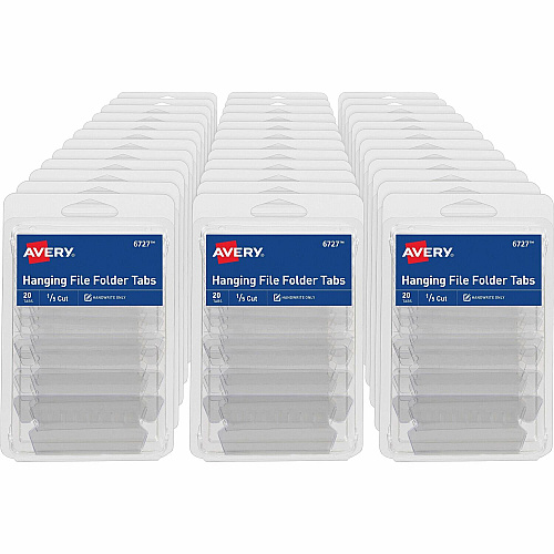 Avery&reg; Hanging File Folder Tabs, 1/5 Cut, 20 Total 720 Tab(s) - 1/5 - 9" Tab Height x 2" Tab Width - Matte Clear Film Tab(s) - 20/Pack - 1 Carton (06727)