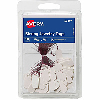 Avery&reg; Jewelry Tags, Strung, 13/16" x 3/8" , 100 Tags (6731) 0.81" Length x 0.37" Width - Round - String Fastener - Card Stock, Rayon - White, Purple - 100/Pack - 1 Carton (06731)