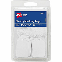 Avery&reg; Marking Tags, Strung, 1-3/4" x 1-3/32" , 100 Tags (6732) 1.75" Length x 1.09" Width - Rectangular - String Fastener - Card Stock - White - 100/Pack - 1 Carton (06732)