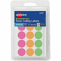 Avery&reg; 3/4" Round Removable Color Coding Labels - Handwrite Only 3/4" Diameter - Removable Adhesive - Round - Neon Pink, Neon Orange, Neon Green, Assorted - Paper - 15 / Sheet - 21 Total Sheets - 315 Total Label(s) - 315/Pack - 1 Carton (06733)