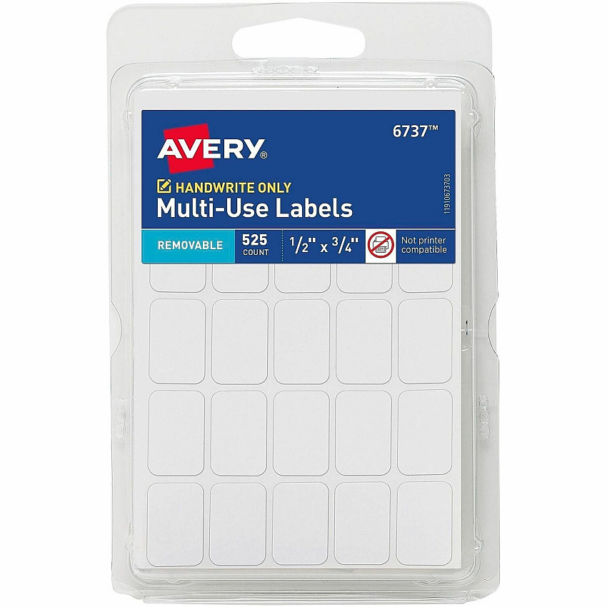 Avery&reg; White Multi-Use Labels 1/2" Widthss x 3/4" Length - Removable Adhesive - Rectangle - White - Paper - 25 / Sheet - 756 Total Sheets - 18900 Total Label(s) - 525/Pack - 1 Carton (06737)