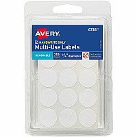 Avery&reg; Removable Multi-Use ID Labels on Small Sheets - Handwrite Only 3/4" Diameter - Removable Adhesive - Round - White - Paper - 15 / Sheet - 21 Total Sheets - 11340 Total Label(s) - 315/Pack - 1 Carton (06738)