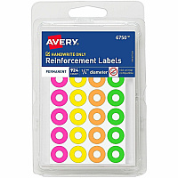 Avery&reg; Reinforcement Stickers, 1/4" , Neon, 924 Total (6750) 0.3" Diameter - 3 x Holes - Round - Assorted - Paper - 924/Pack - 1 Carton (06750)