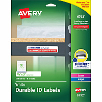 Avery&reg; Permanent Durable ID Labels with Sure Feed(R) Technology 5/8" Height x 3" Width x 3" Length - Permanent Adhesive - Rectangle - Laser, Inkjet - Matte - White - Film - Water Resistant - 32 / Sheet - 8 Total Sheets - 1280 Total Label(s) -  (06792)