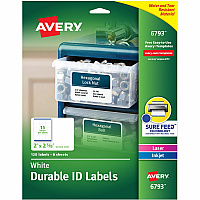 Avery&reg; Permanent Durable ID Labels with Sure Feed(R) Technology 2" Height x 2 5/8" Width - Permanent Adhesive - Rectangle - Laser, Inkjet - Matte - White - Film - 15 / Sheet - 8 Total Sheets - 600 Total Label(s) - 1 Carton (06793)