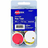 Avery&reg; 1-1/4" Key Tags, Split Ring, Assorted Colors, 25 Tags 1.25" Diameter - Round - Metal Ring Fastener - Card Stock - Assorted - 36 / Carton (11020)