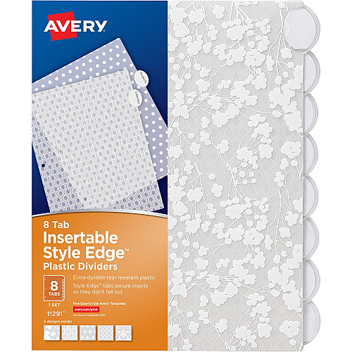 Avery&reg; Style Edge Insertable Plastic Dividers 8 x Divider(s) - 8 Tab(s) - 8 - 8 Tab(s)/Set - 8.5" Divider Width x 11" Divider Length - 3 Hole Punched - Frosted White Plastic Divider - Frosted White Plastic Tab(s) - Durable, Tear Resistant, PVC (11291)
