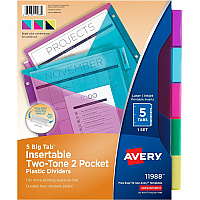 Avery&reg; Big Tab Tab Divider 5 x Divider(s) - 5 - 5 Tab(s)/Set - 9.3" Divider Width x 11.13" Divider Length - 3 Hole Punched - Multicolor Plastic Divider - Multicolor Plastic Tab(s) - 24 / Carton (11988)