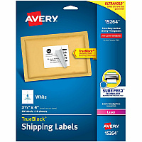 Avery&reg; Shipping Labels, Sure Feed, 3-1/3" x 4" , 60 White Labels 3 21/64" Widthss x 4" Length - Permanent Adhesive - Rectangle - Inkjet, Laser - Matte - White - Paper - 6 / Sheet - 10 Total Sheets - 60 Total Label(s) - 60/Pack - 1 Carton (15264)