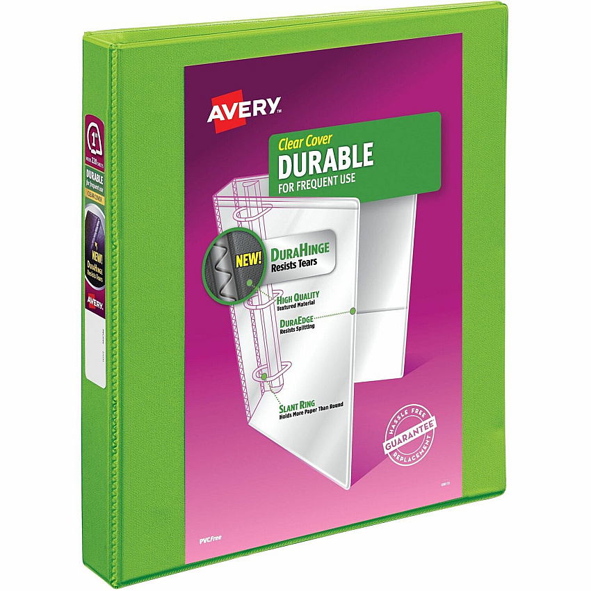 Avery Durable View 3 Ring Binder, 1 Inch Slant Rings, 1 Green Binder (17832)