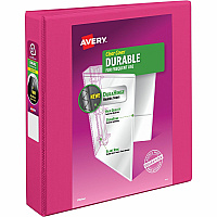 Avery&reg; Durable View 3 Ring Binder, 1.5" Slant Rings, 1 Pink Binder 1 1/2" Binder Capacity - Letter - 8 1/2" x 11" Sheet Size - 375 Sheet Capacity - 375 Ring - Fastener: Slant Ring - Pocket: 2 - Polypropylene - Adhesive, Durable, Flexible, Pock (17833)