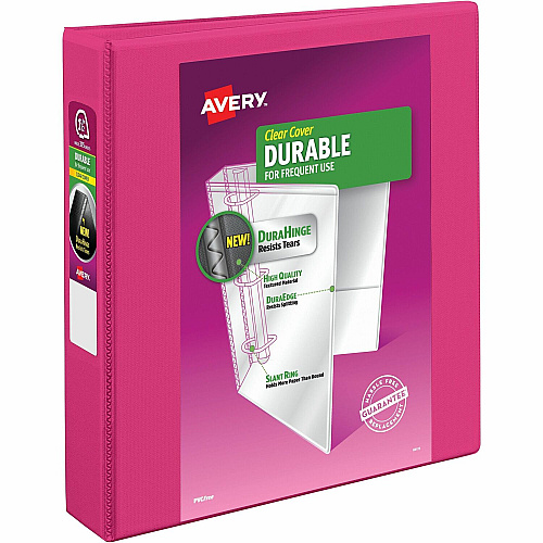 Avery&reg; Durable View 3 Ring Binder, 1.5" Slant Rings, 1 Pink Binder 1 1/2" Binder Capacity - Letter - 8 1/2" x 11" Sheet Size - 375 Sheet Capacity - 375 Ring - Fastener: Slant Ring - Pocket: 2 - Polypropylene - Adhesive, Durable, Flexible, Pock (17833)