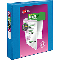 Avery&reg; Durable View 3 Ring Binder, 1.5" Slant Rings, 1 Blue Binder 1 1/2" Binder Capacity - Letter - 8 1/2" x 11" Sheet Size - 375 Sheet Capacity - 375 Ring - Fastener: Slant Ring - Pocket: 2, Internal - Polypropylene - Pool Blue - Adhesive, D (17834)