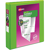 Avery&reg; Durable View 3 Ring Binder, 1.5" Slant Rings, 1 Chartreuse Binder 1 1/2" Binder Capacity - Letter - 8 1/2" x 11" Sheet Size - 375 Sheet Capacity - 375 Ring - Fastener: Slant Ring - Pocket: 2 - Polypropylene - Adhesive, Durable, Flexible (17835)