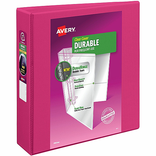 Avery&reg; Durable View 3 Ring Binder, 2" Slant Rings, 1 Pink Binder 2" Binder Capacity - Letter - 8 1/2" x 11" Sheet Size - 530 Sheet Capacity - 530 Ring - Fastener: Slant Ring - Pocket: 2 - Polypropylene - Adhesive, Durable, Flexible, Pocket, Re (17836)