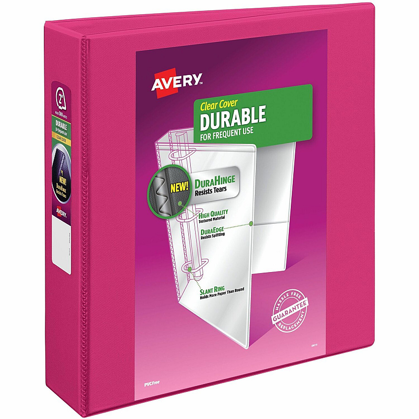 Avery&reg; Durable View 3 Ring Binder, 2" Slant Rings, 1 Pink Binder 2" Binder Capacity - Letter - 8 1/2" x 11" Sheet Size - 530 Sheet Capacity - 530 Ring - Fastener: Slant Ring - Pocket: 2 - Polypropylene - Adhesive, Durable, Flexible, Pocket, Re (17836)