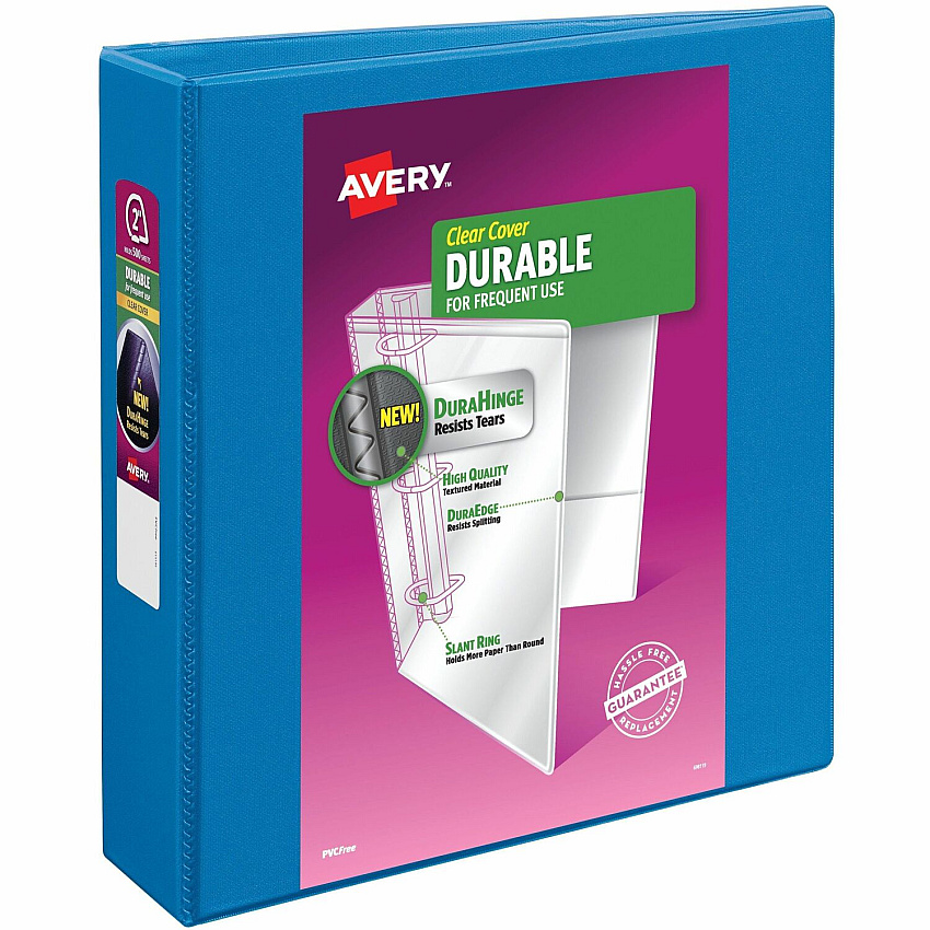 Avery&reg; Durable View 3 Ring Binder, 2 Inch Slant Rings, 1 Pool Blue Binder 2" Binder Capacity - Letter - 8 1/2" x 11" Sheet Size - 530 Sheet Capacity - 530 Ring - Fastener: Slant Ring - Pocket: 2 - Polypropylene - Pool Blue - Adhesive, Durable, (17837)
