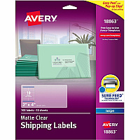 Avery&reg; Easy Peel Inkjet Printer Mailing Labels 2" Width x 4" Length - Permanent Adhesive - Rectangle - Inkjet - Matte Clear - Matte - Film - Permanent Adhesive, Jam Resistant, Easy Peel, Pop Up Edge, Chlorine-free, PVC-free - 10 / Sheet - 10 T (18863)