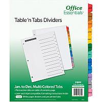 Avery&reg; Office Essentials Table 'n Tabs Tab Dividers 288 x Divider(s) - 288 Tab(s) - Jan-Dec - 12 Tab(s)/Set - 8.5" Divider Width x 11" Divider Length - 3 Hole Punched - White Paper Divider - Multicolor Paper Tab(s) - 3/Pack - 8 / Carton (24844)