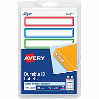 Avery&reg; Kids Gear Durable Labels 5/8" Height x 5/8" Width x 3 1/2" Length - Permanent Adhesive - Rectangle - Inkjet, Laser - Matte - Matte - Blue, Green, Red Border - Film - 7 / Sheet - 7 Total Sheets - 35 Total Label(s) - 1 Carton (41440)