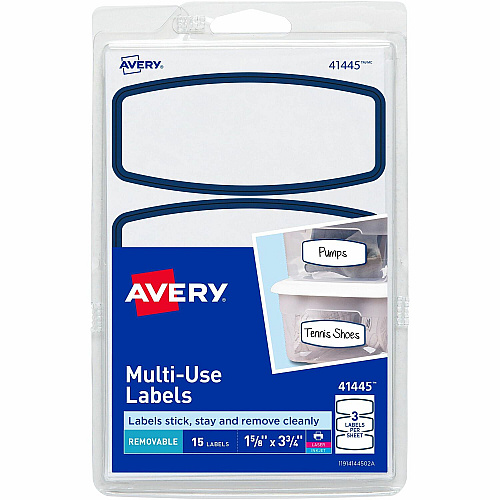 Avery&reg; Blue Border Removable Multi-Use Labels - HeightRemovable Adhesive - Arched Rectangle - Laser, Inkjet - White, Blue - Paper - 3 / Sheet - 90 Total Sheets - 270 Total Label(s) - 1 Carton (41445)