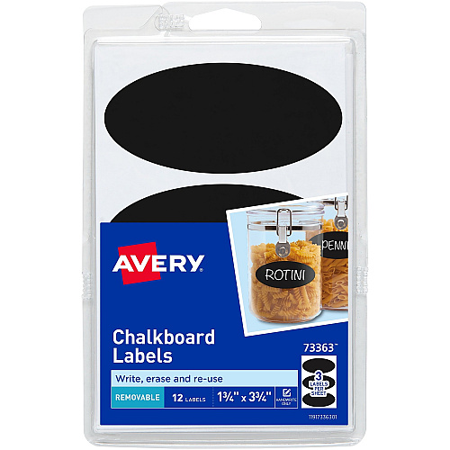 Avery&reg; Removable Chalkboard Labels - HeightRemovable Adhesive - Oval - Matte - Black - Plastic - 3 / Sheet - 72 Total Sheets - 216 Total Label(s) - 1 Carton (73363)