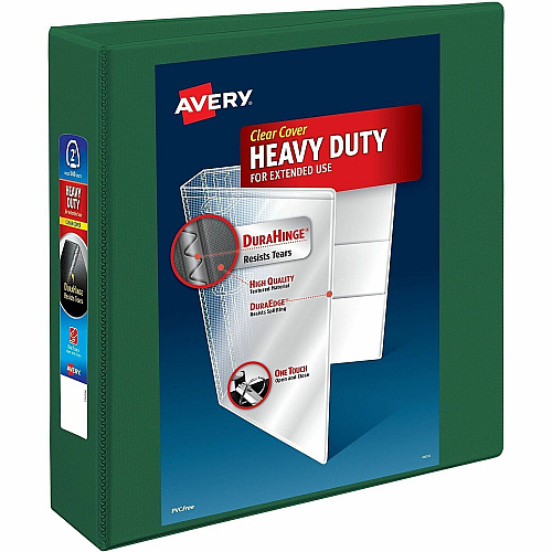 Avery&reg; DuraHinge Ring Binder 2" Binder Capacity - Letter - 8 1/2" x 11" Sheet Size - 540 Sheet Capacity - 540 x 2" Ring - Fastener: Ring - Pocket: 4, Internal - Polypropylene - Green - Adhesive, Clear Overlay, Durable Hinge, Heavy Duty, Label  (79683)