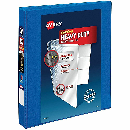 Avery&reg; DuraHinge Ring Binder 1" Binder Capacity - Letter - 8 1/2" x 11" Sheet Size - 250 Sheet Capacity - 250 Ring - Fastener: Slant Ring - Pocket: 4, Internal - Polypropylene - Pacific Blue - Adhesive, Archival-safe, Durable Hinge, Heavy Duty (79720)