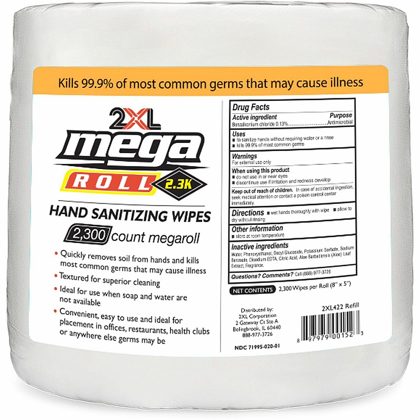 2XL Mega Roll Sanitizing Wipes White - 2300 / Roll (422)
